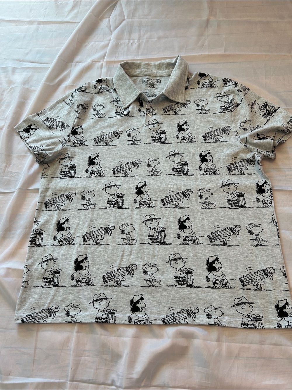 Peanuts Light Gray Polo with All-Over Comic Print